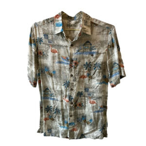 Batik Bay Easy Care Short Sleeve Size Small Hawaiian Shirt Flamingo Palm Tree